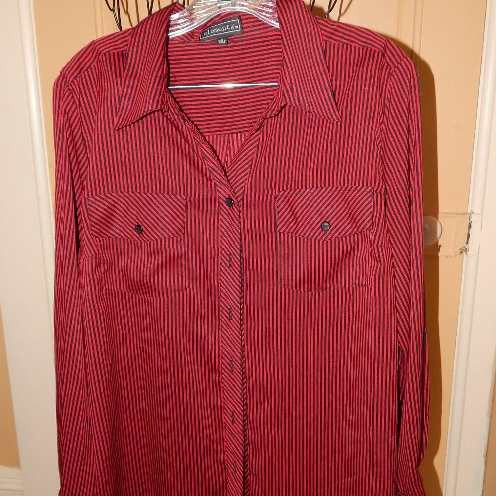 Ladies ELEMENTZ Button-Front Blouse - Shirt - Top  ~  L ~ Long Sleeve